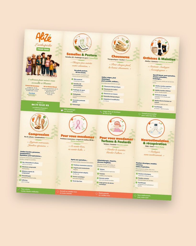 Flyer 8 volets — Alizé Orthopédie
