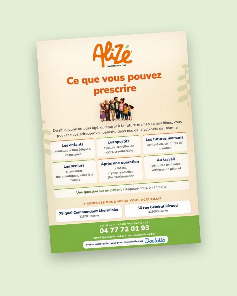 Flyer kinés et ostéopathes — Alizé Orthopédie