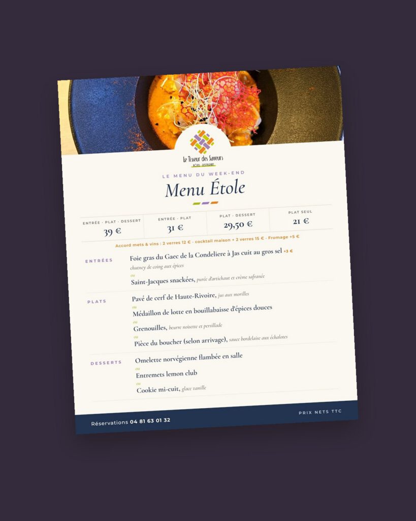 Cartes des menus — Le Tisseur des Saveurs